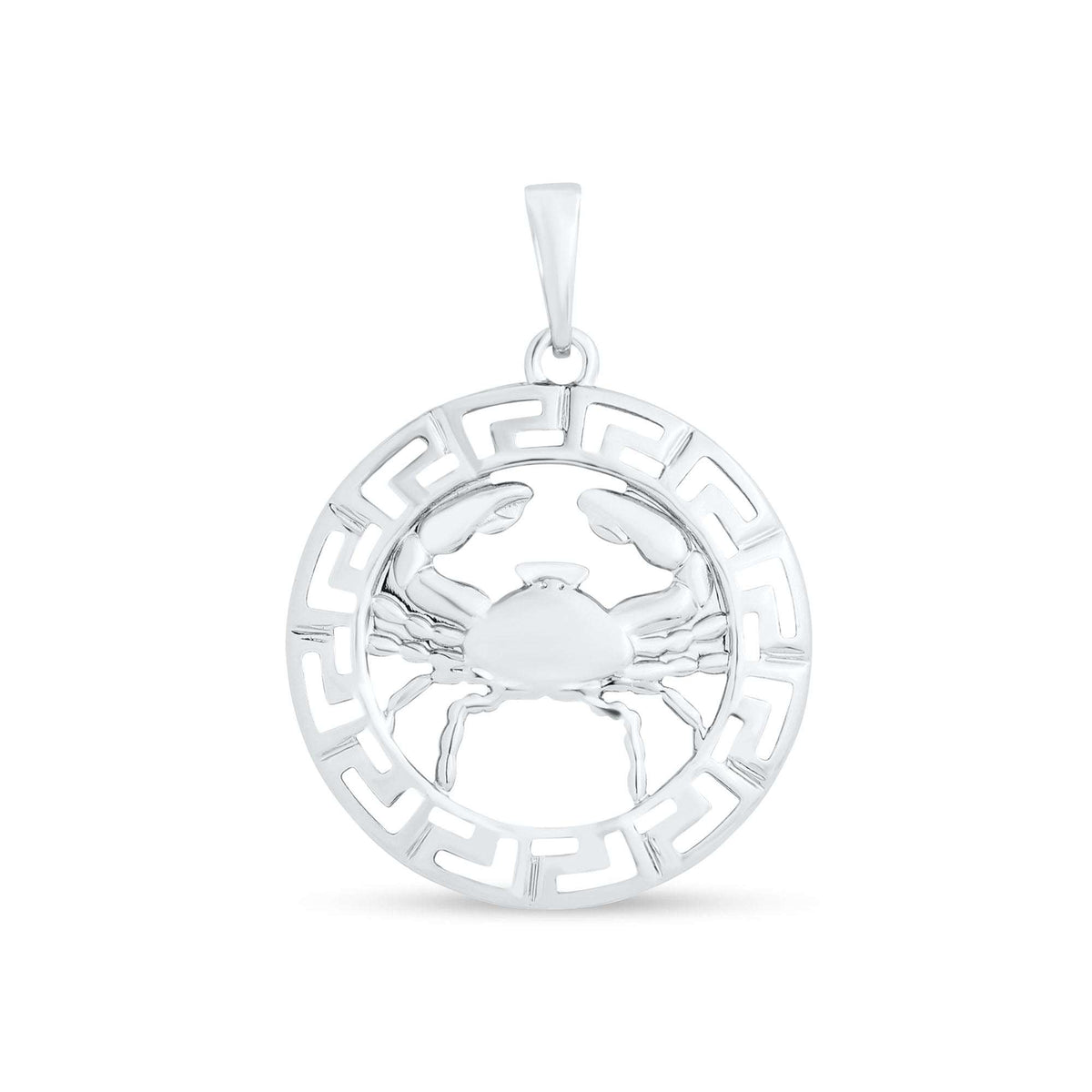 Cancer zodiac pendant with a detailed crab in an openwork meander circle