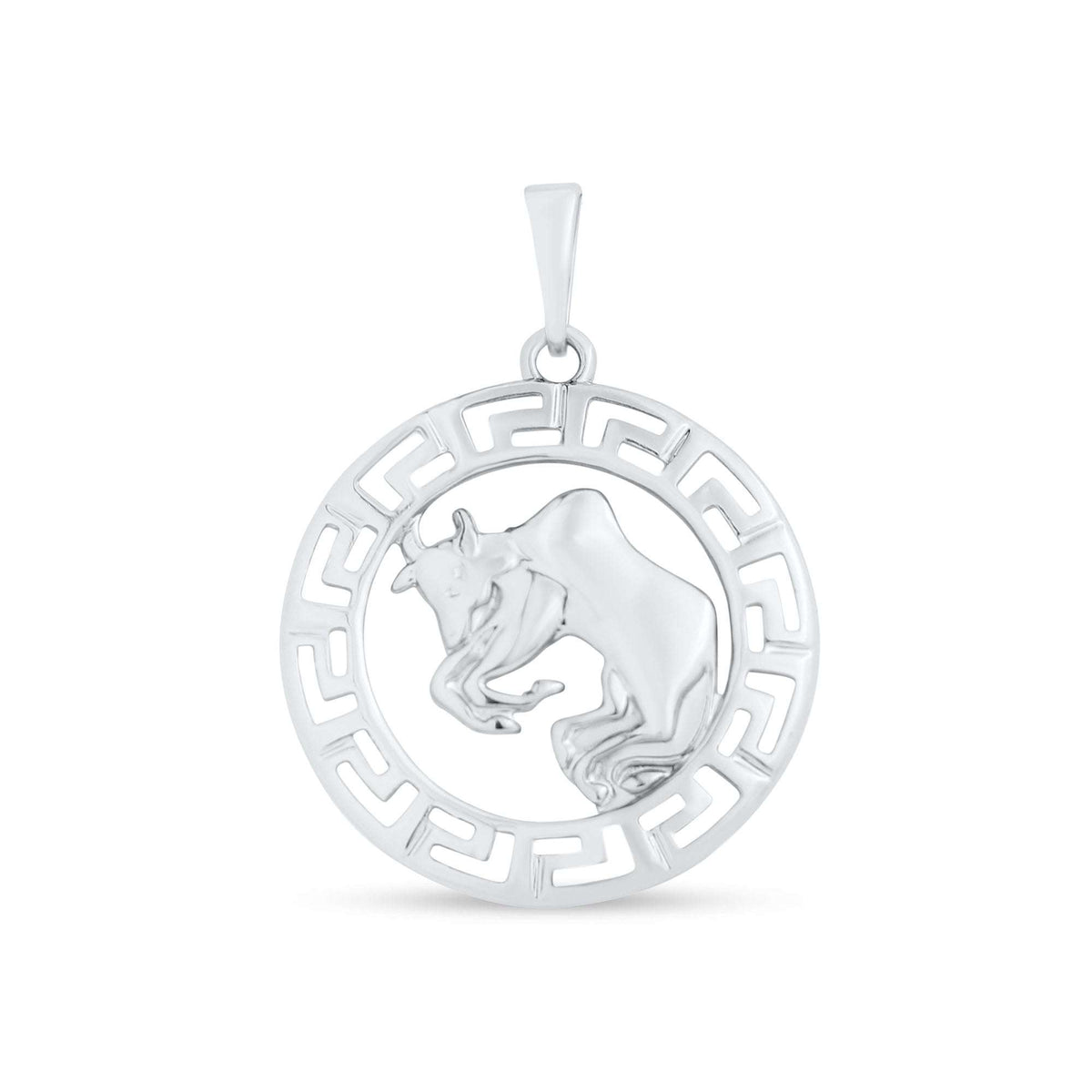Taurus pendant with a bold bull in an openwork meander circle