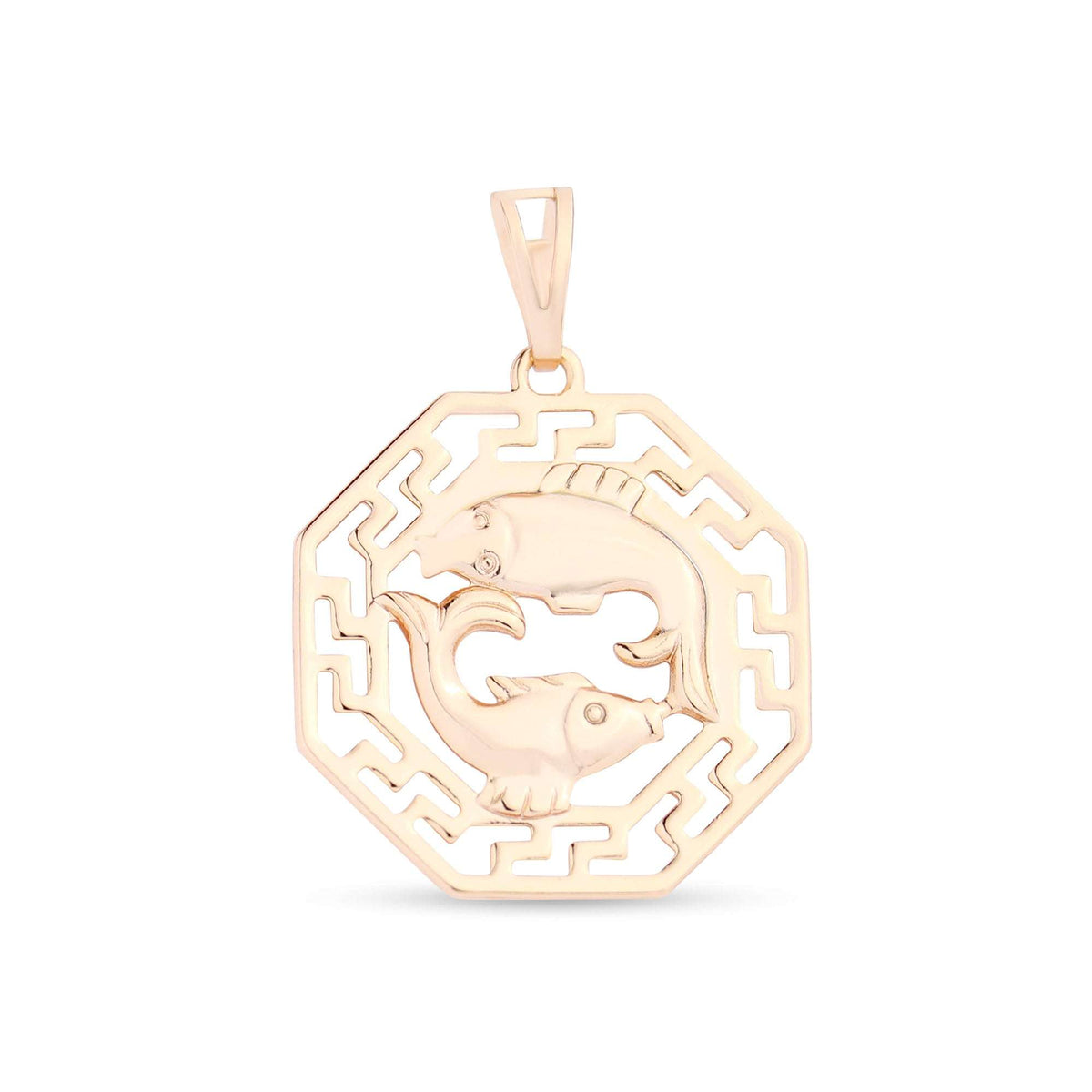 Pisces pendant with two fish in an octagonal meander frame, gold-plated