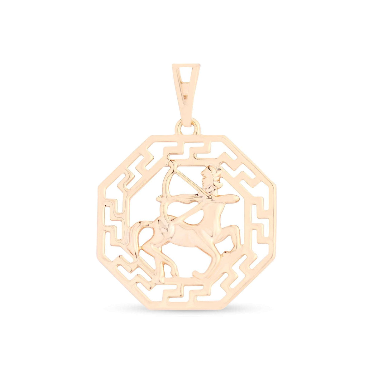 Sagittarius pendant with a centaur drawing a bow in a gold-plated octagon