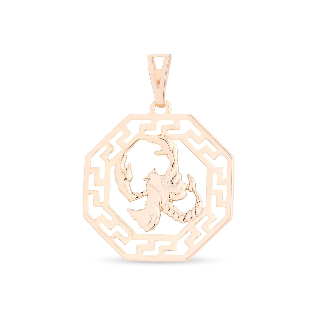 Cancer pendant with a relief crab in a gold-plated octagon with cut-out border