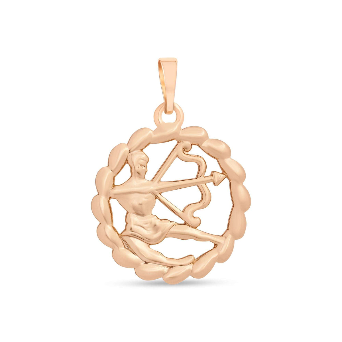 Gold-plated pendant with the Sagittarius archer in a twisted round frame
