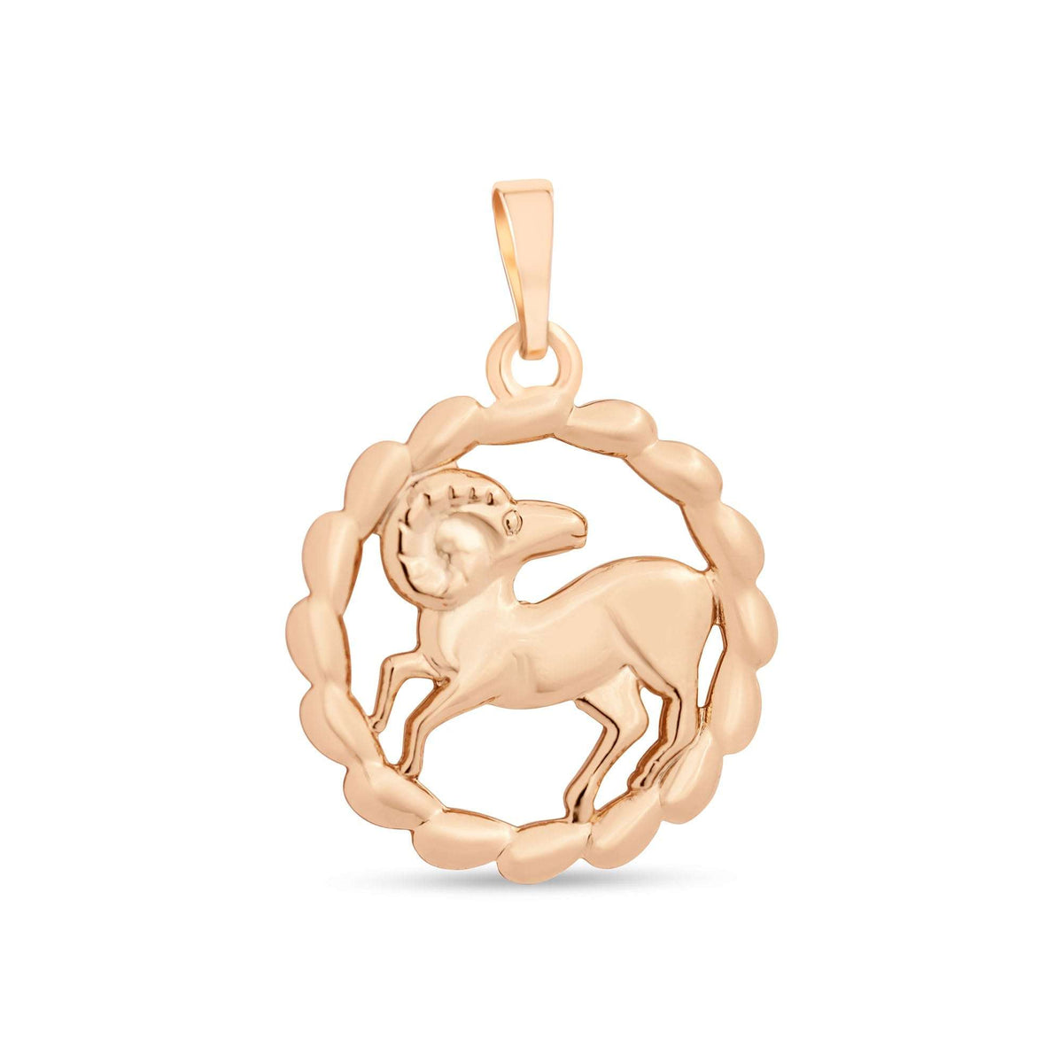 Aries pendant with a spiral horn in a twisted circle, gold-tone