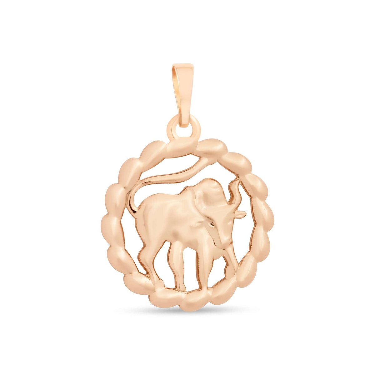 Gold-plated zodiac pendant with a Taurus figure in a braided circle frame