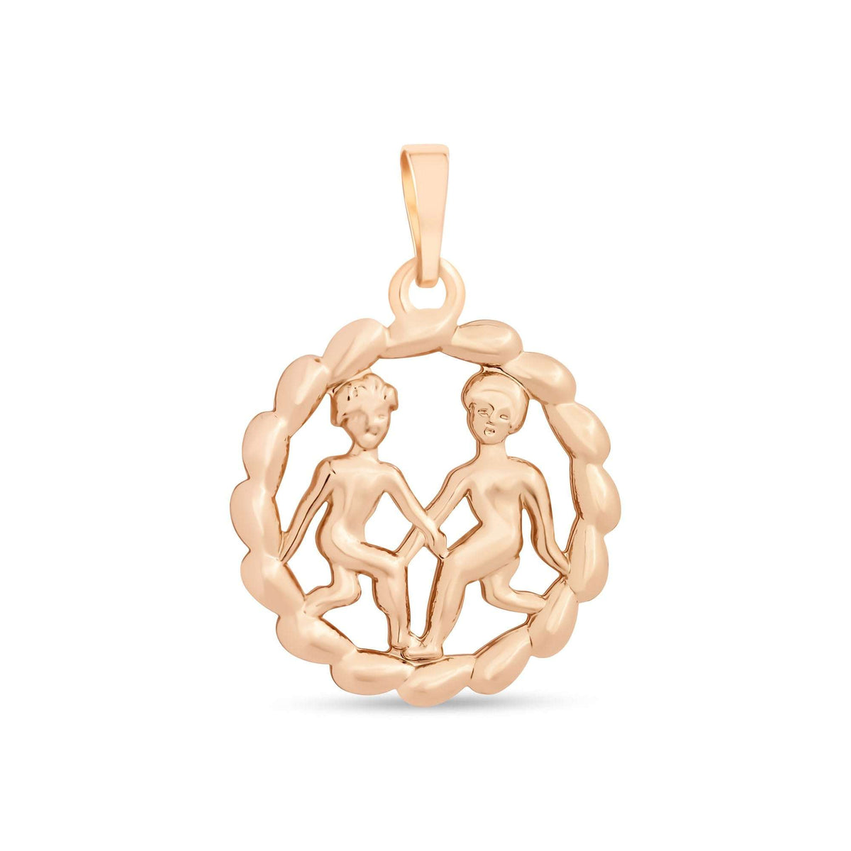 Gold-tone pendant with Gemini twin figures in an openwork braided circle