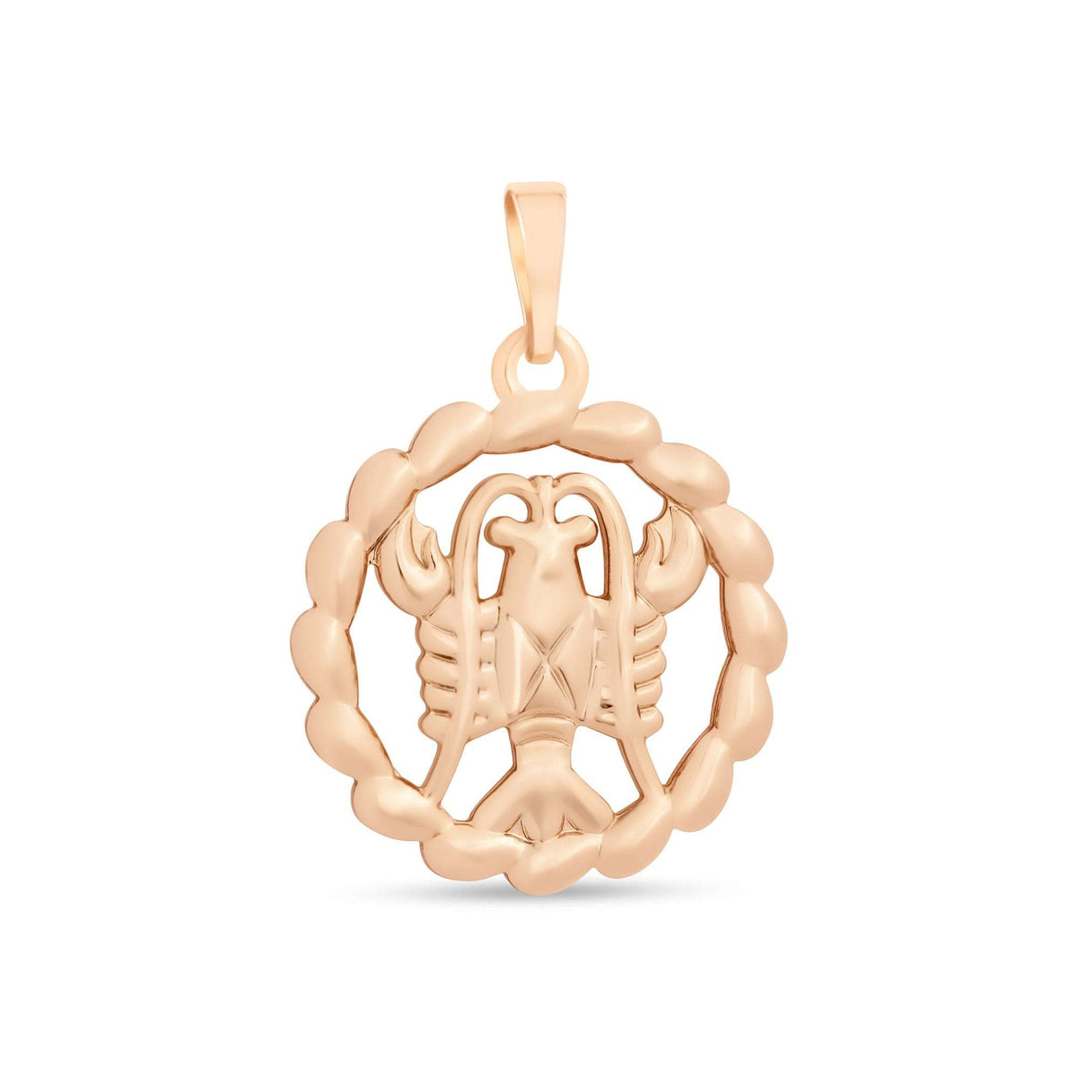 Cancer sign pendant with bold claws in a gold-plated twisted frame on white