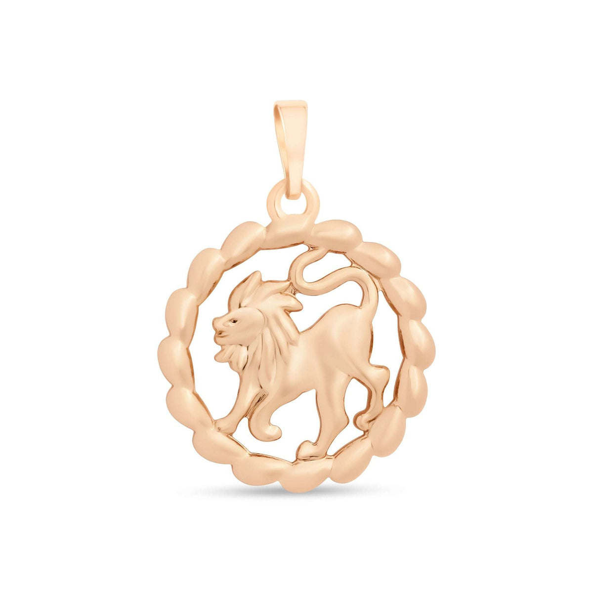 Leo pendant with a maned lion and raised tail, gold-plated openwork medallion