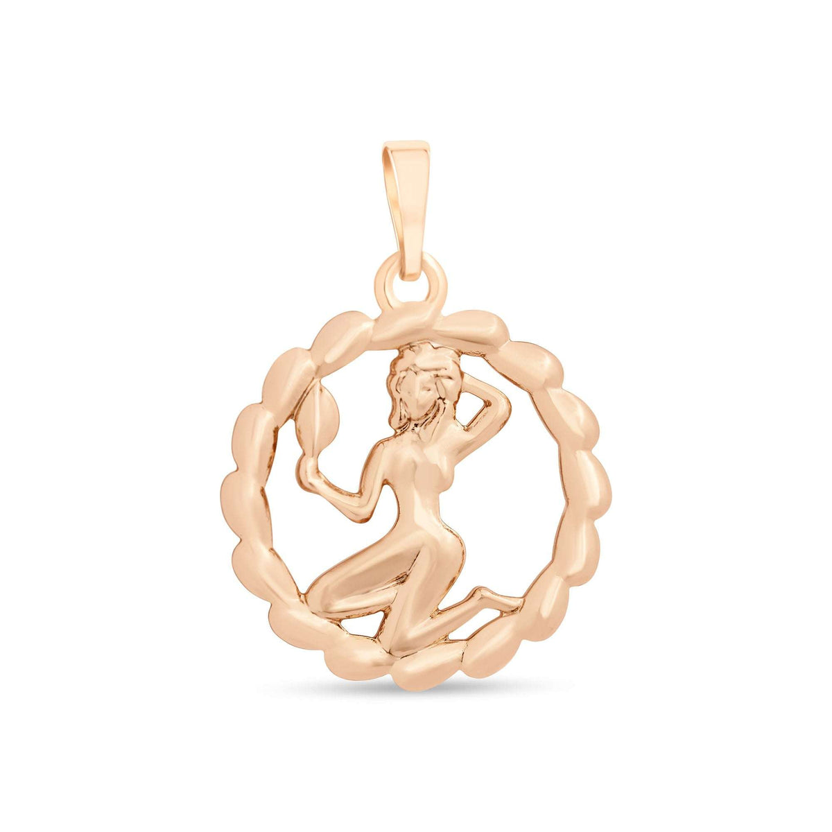 Virgo pendant with a female figure holding a leaf in a braided circle
