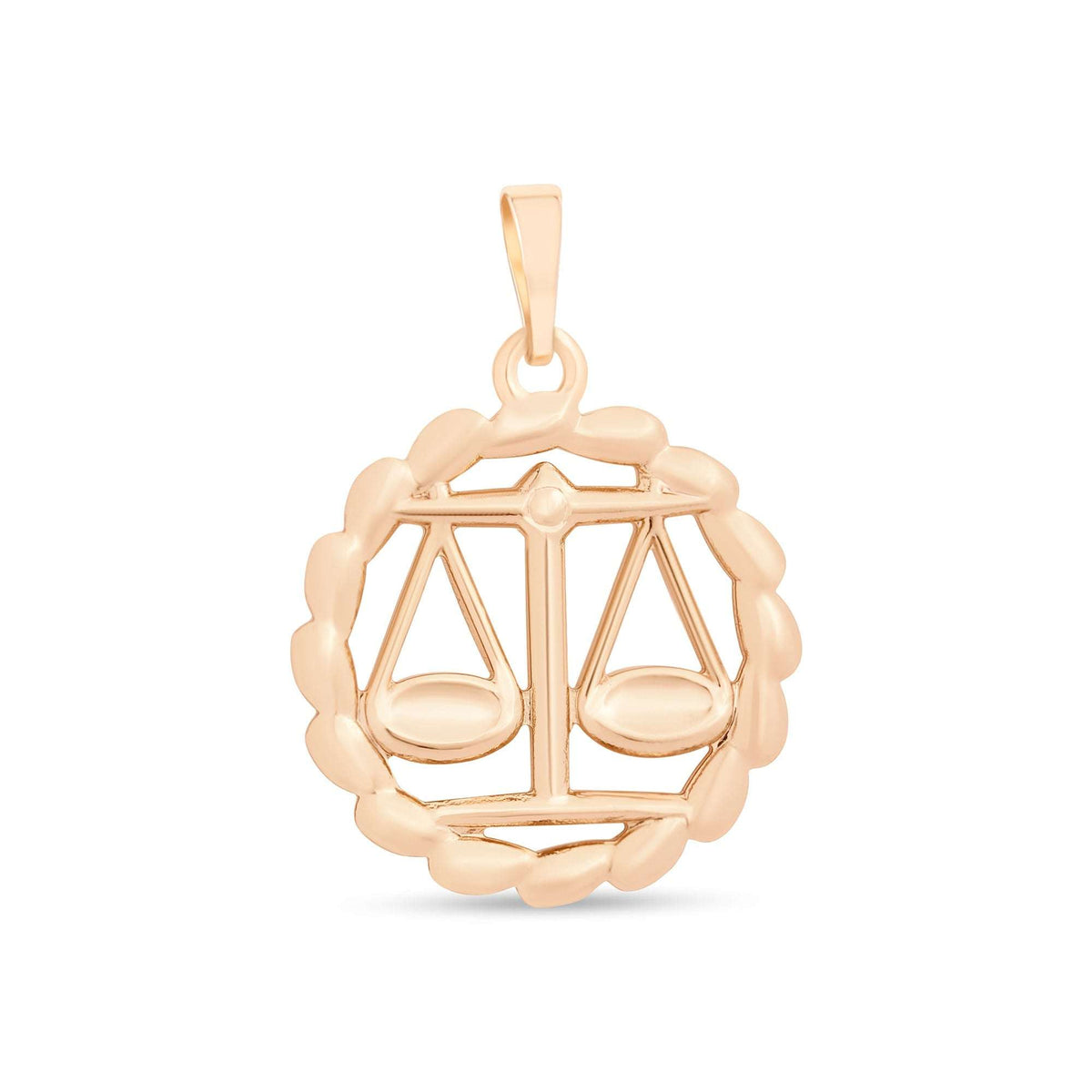 Gold-plated zodiac pendant with Libra scales in a twisted circle, warm gold tone