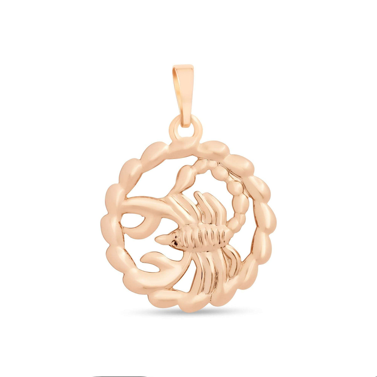 Openwork pendant with a scorpion in a twisted round frame, warm gold-tone