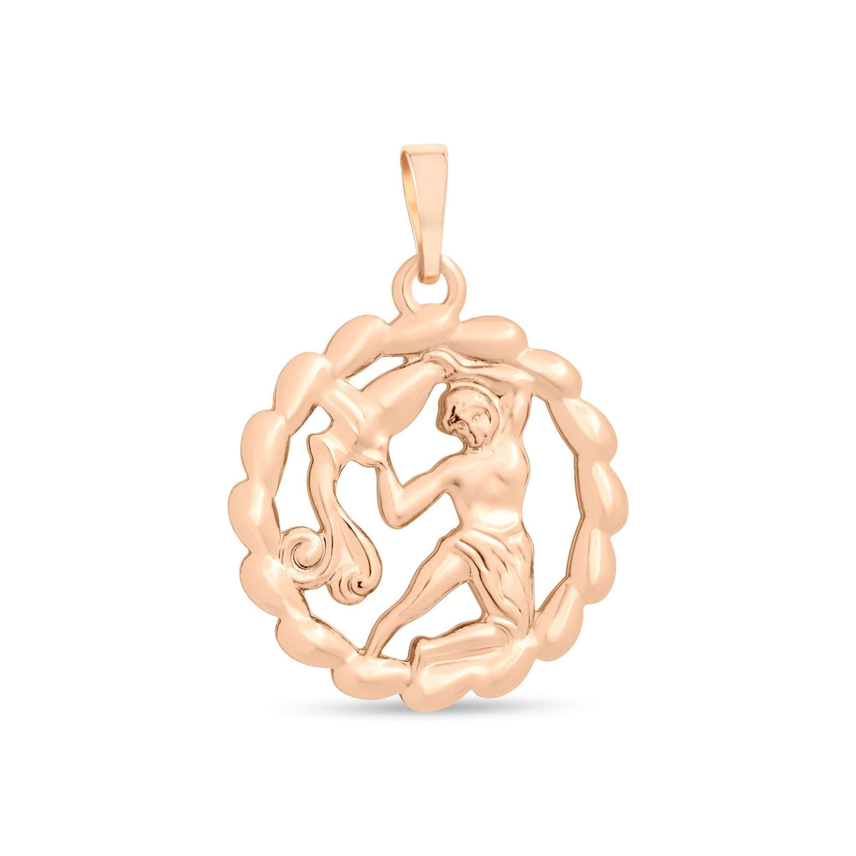 Aquarius pendant with a figure and water jug in a gold-tone openwork circle
