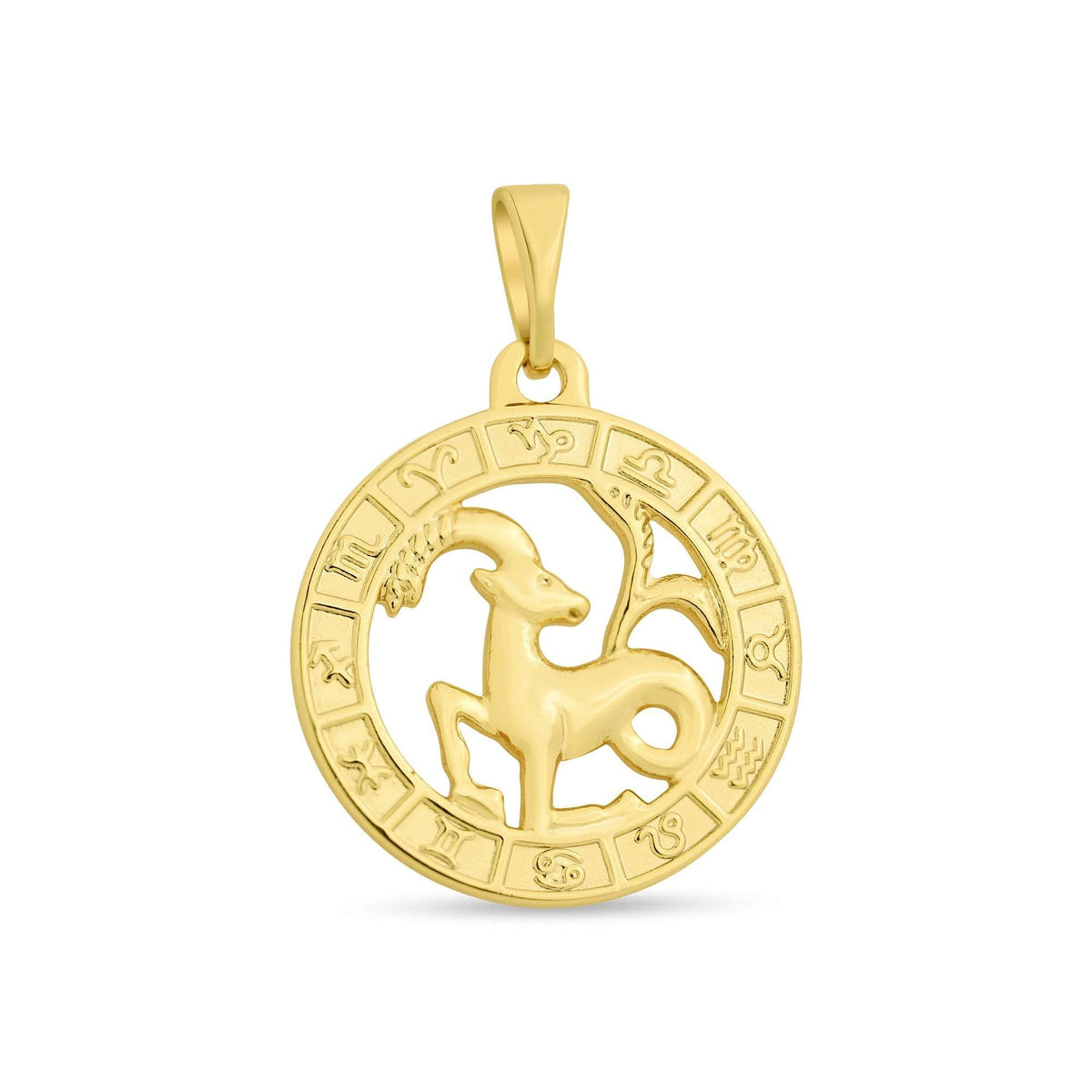Capricorn pendant with a goat figure and curling tail in a gold-plated zodiac ring