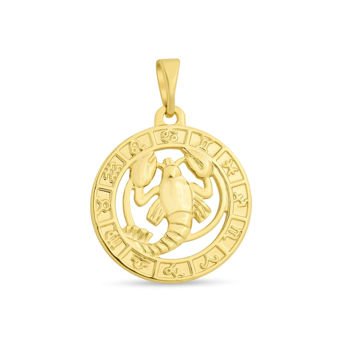 Openwork medallion pendant with the Cancer sign and a shiny gold-plated finish