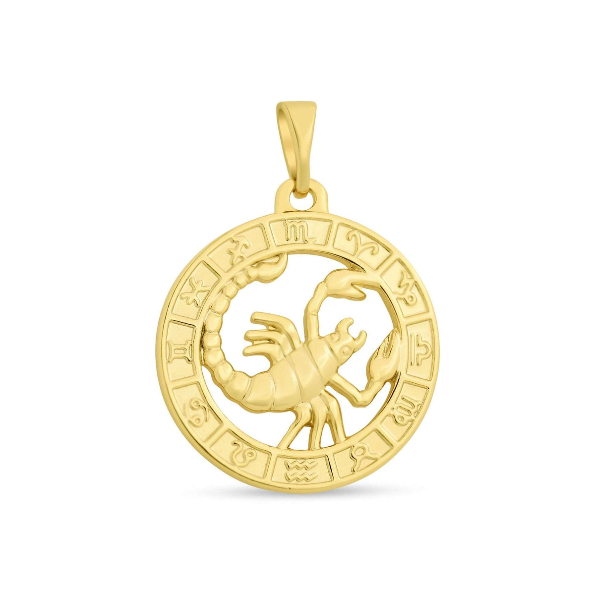 Scorpio pendant with a scorpion in relief in an openwork circle, warm gold-plated finish