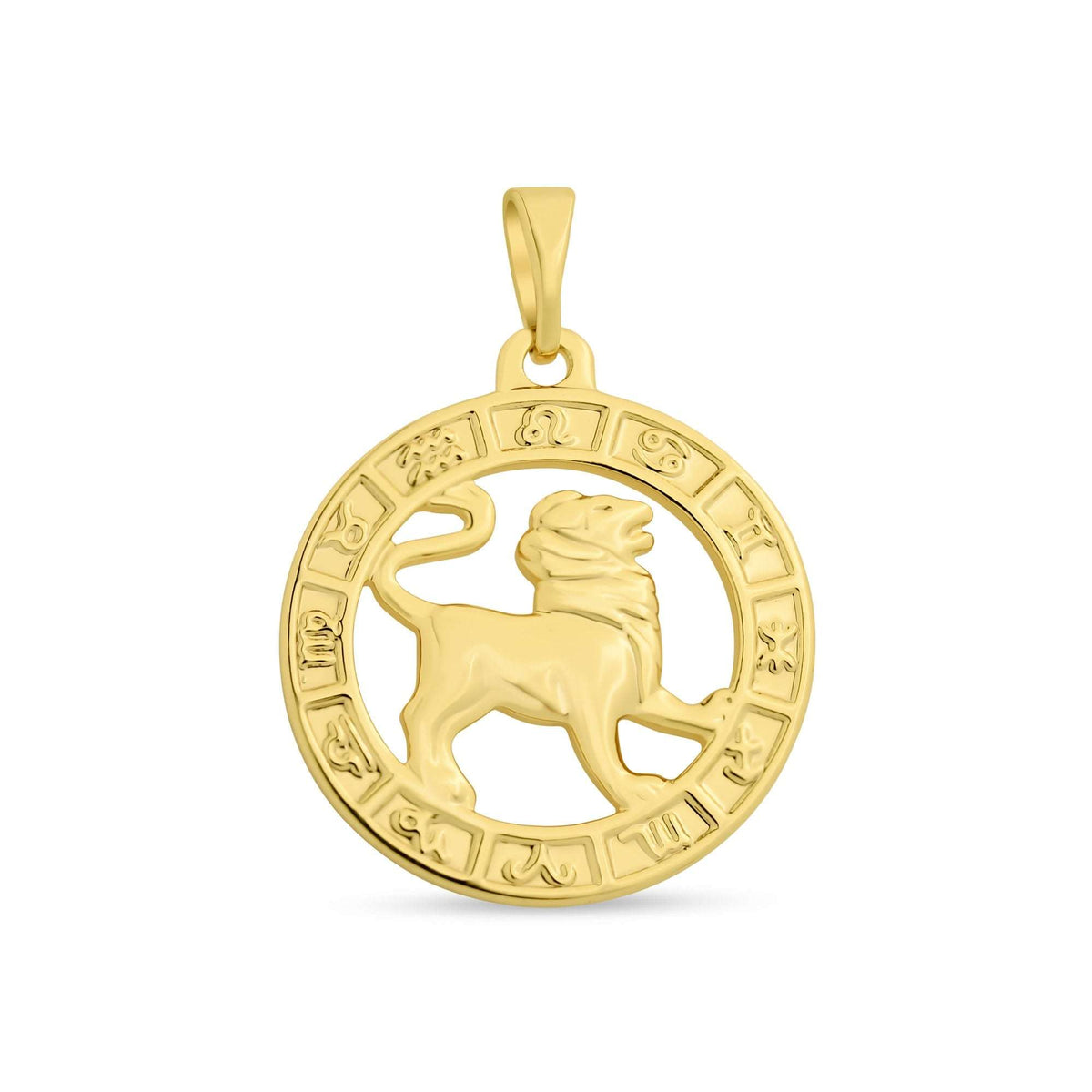 Gold-plated pendant with a proudly striding Leo lion and a band of zodiac symbols