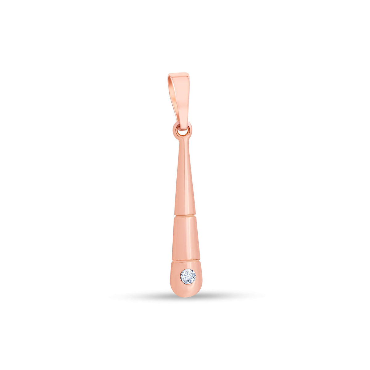 Slim rose gold-tone cone pendant with one cubic zirconia at the tip