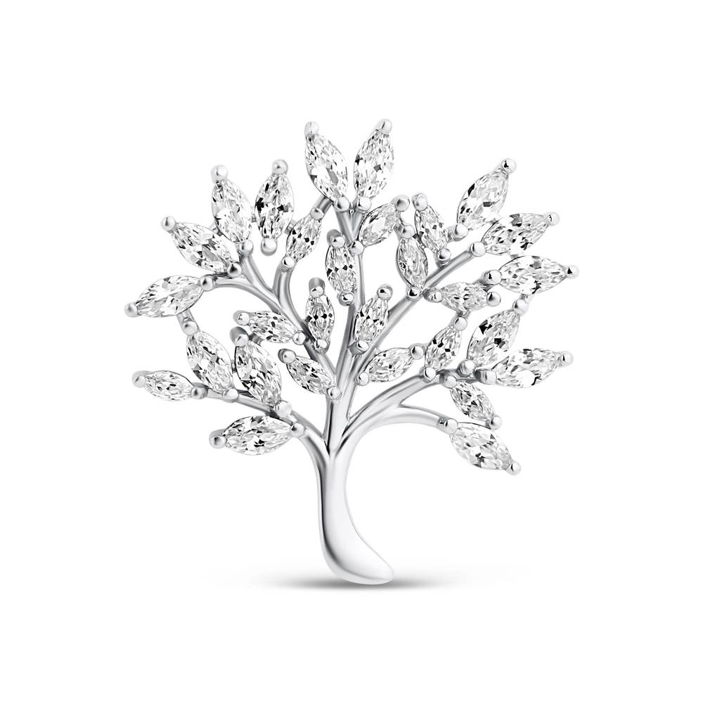 Tree of life pendant with marquise cubic zirconia as leaves, platinum-plated