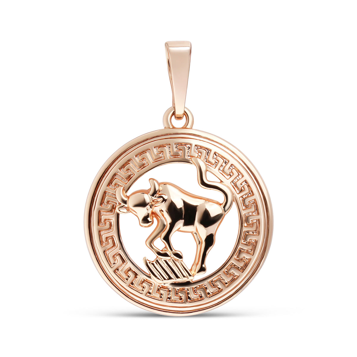 Gold-plated pendant with the Taurus bull and an openwork Greek key border