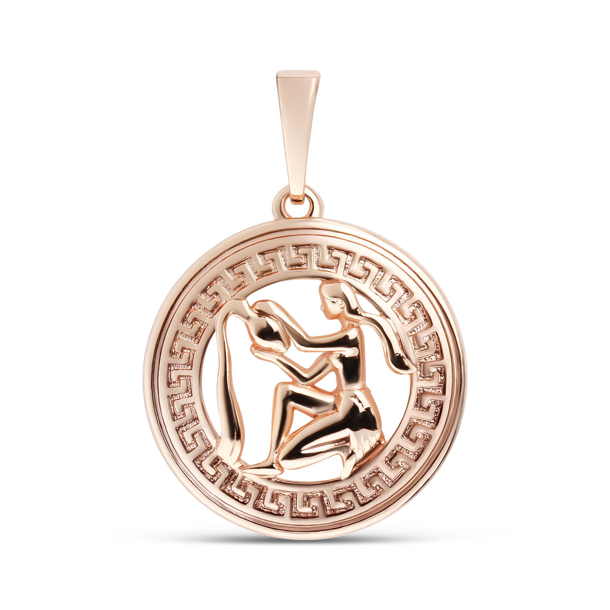 Gold-plated pendant with the Aquarius water bearer and a meander border
