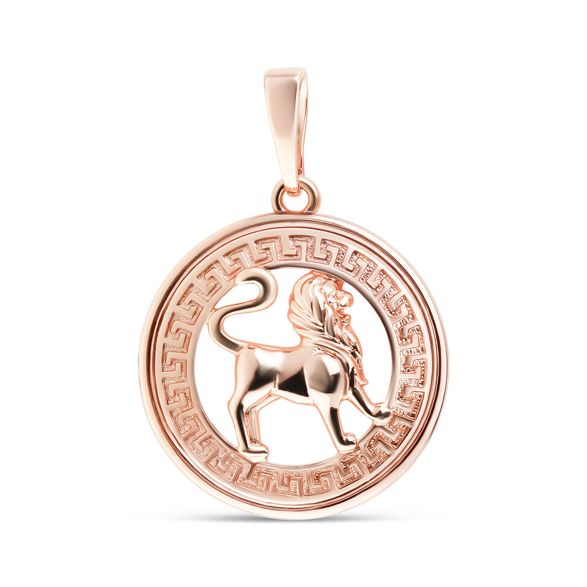 Gold-plated pendant with a proud Leo lion and a Greek key border