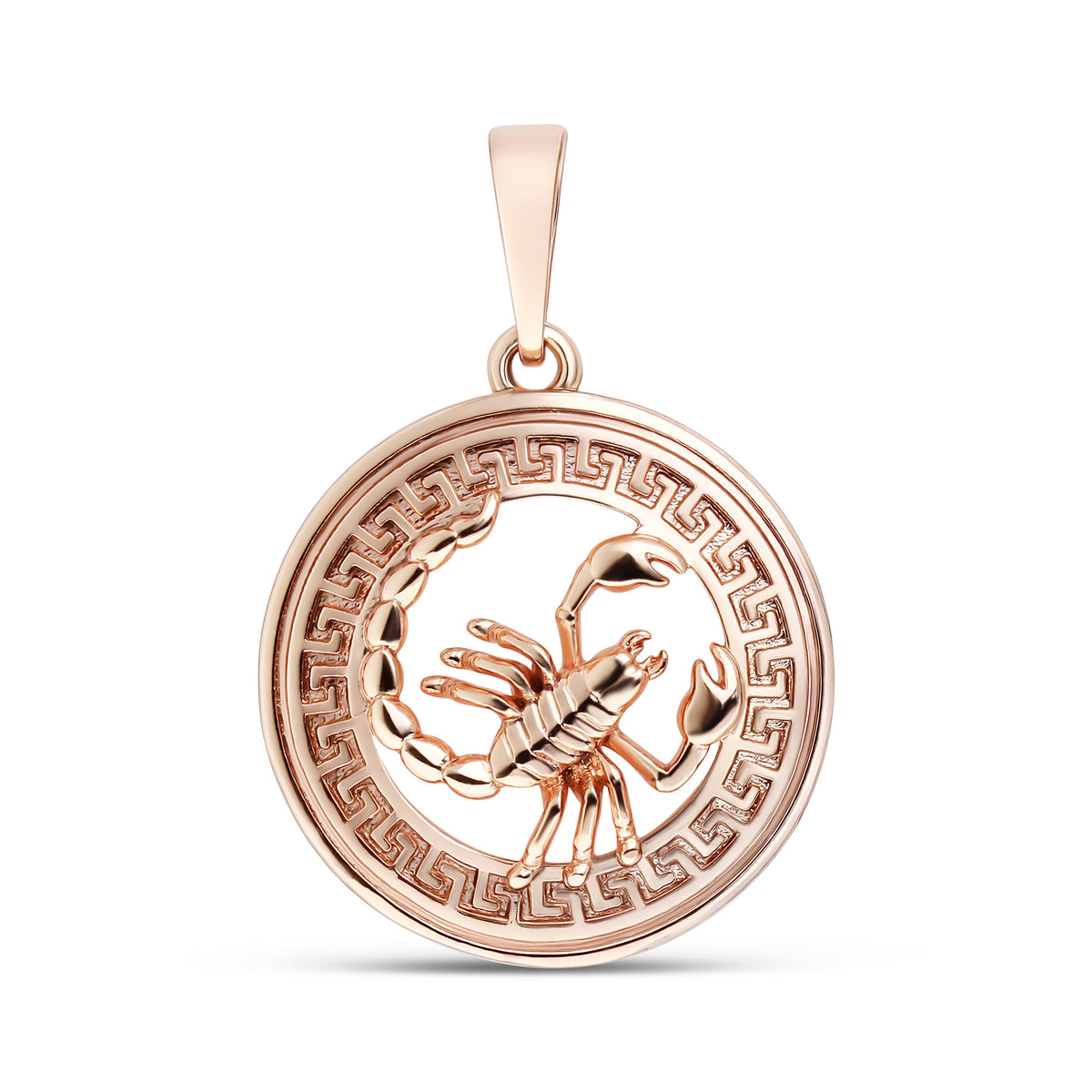 Gold-plated medallion with a Scorpio scorpion in relief and a Greek key border