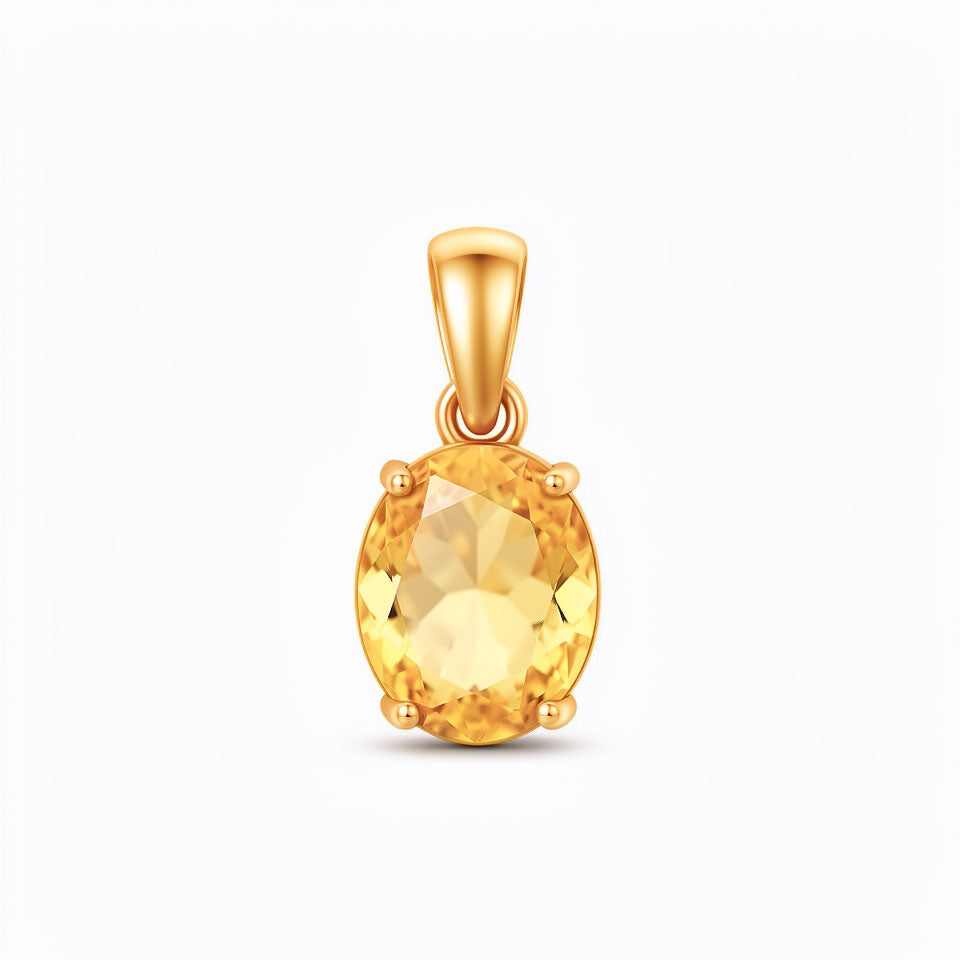 Oval yellow cubic zirconia pendant in a four-prong gold-plated setting