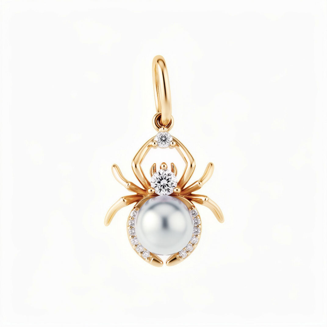 Spider pendant with a white pearl and tiny cubic zirconia, gold-plated