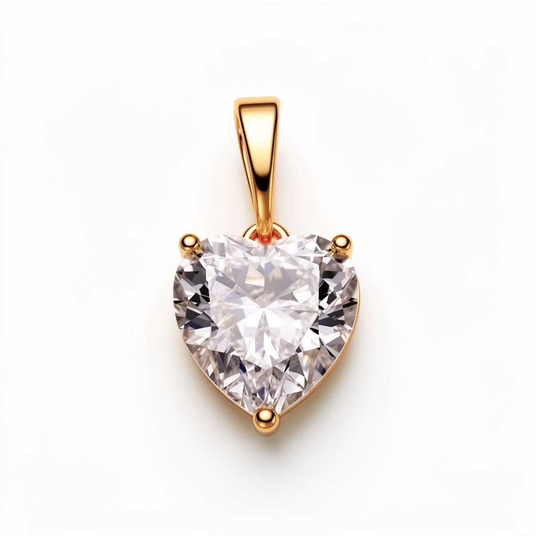 Pendant with a large white heart cubic zirconia in a three-claw gold-tone setting