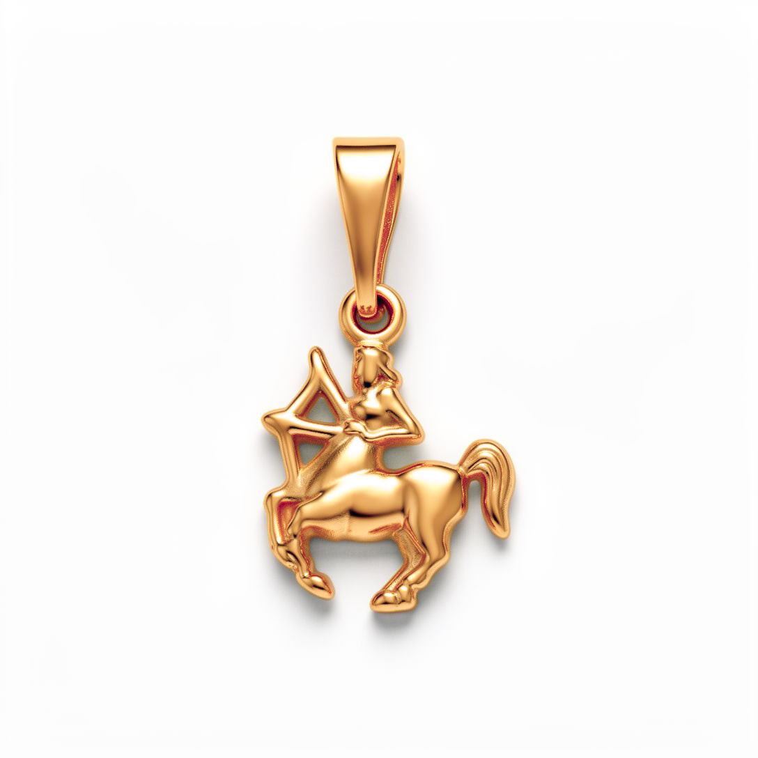 Sagittarius pendant with a centaur drawing a bow, warm gold tone