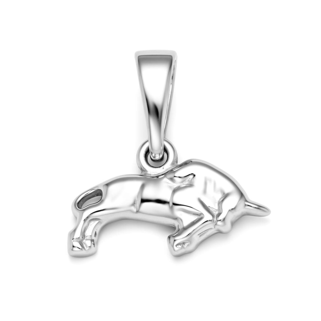 Taurus pendant with a smooth silver-tone bull figure and platinum plating