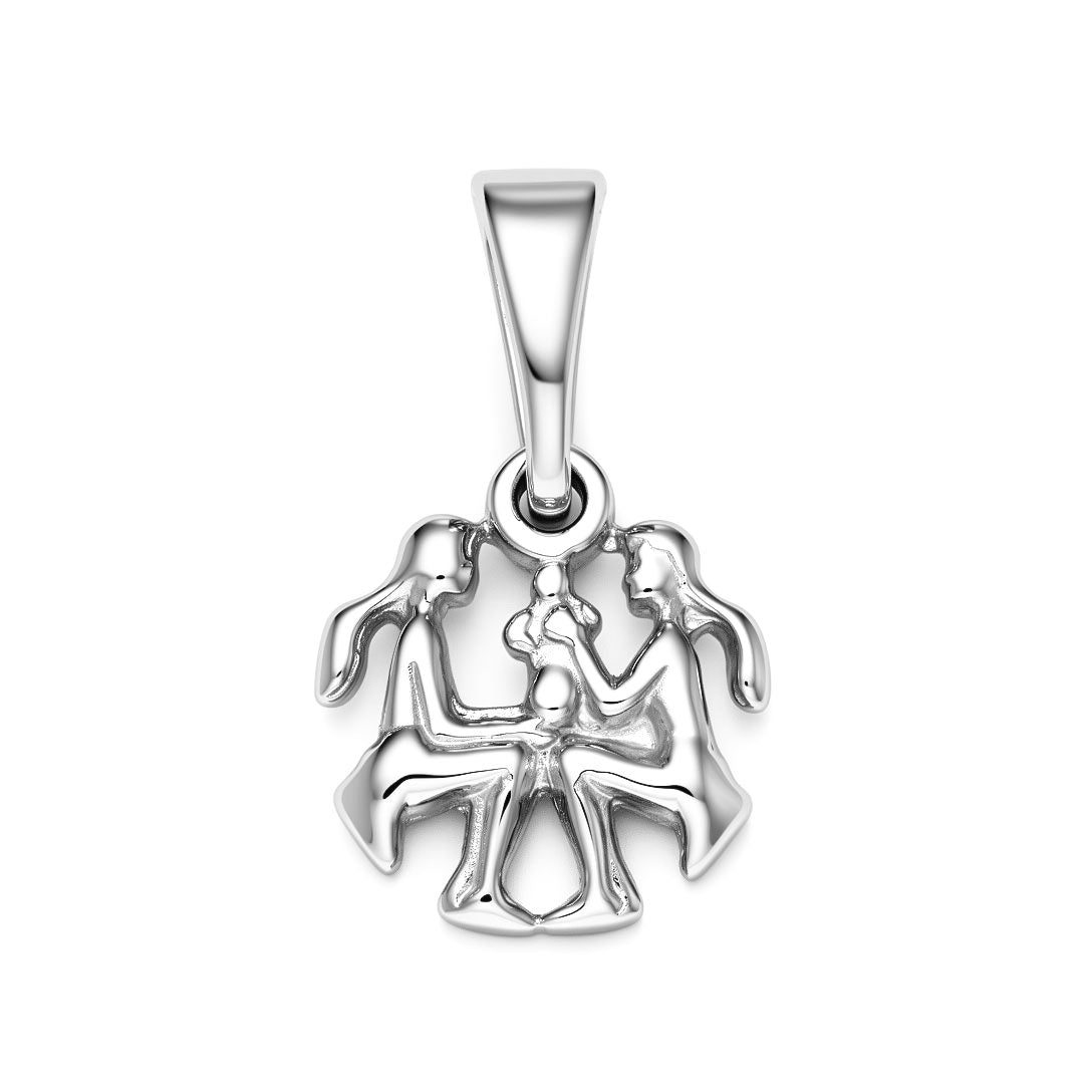 Silver-tone Gemini pendant with two openwork figures standing side by side