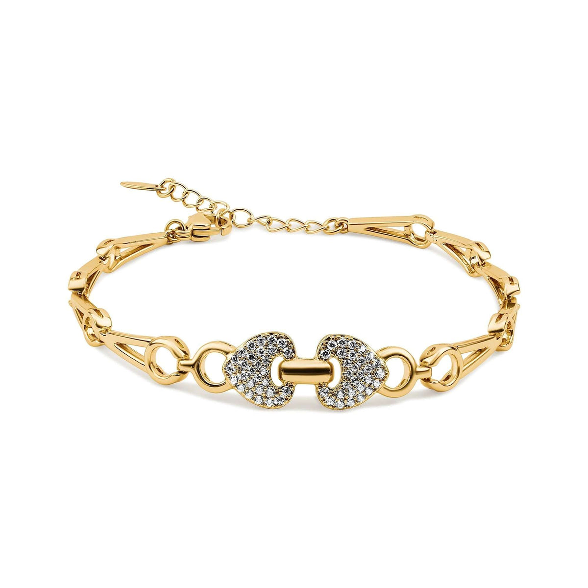 Gold-plated bracelet with a white cubic zirconia centre link and adjustable chain