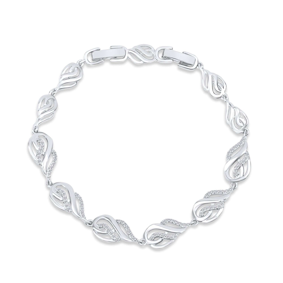 Silver-tone bracelet with wavy links, clear crystals and a secure clasp