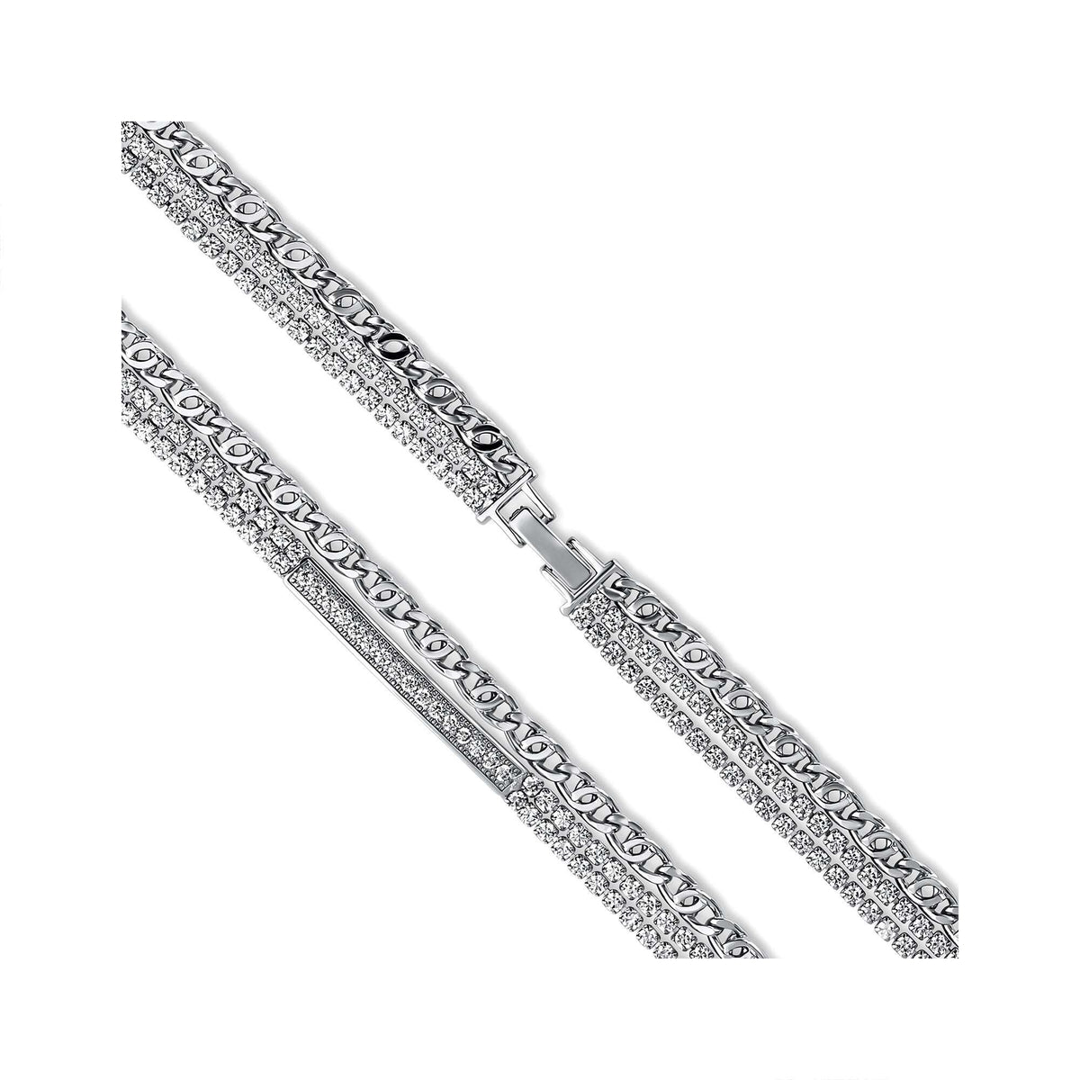 Layered bracelet with a chain and two rows of cubic zirconia, close-up