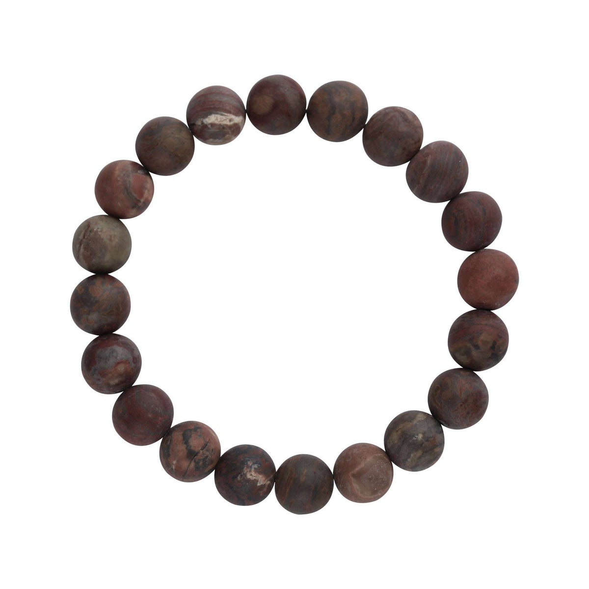 Red-brown agate bead bracelet with a matte finish and natural marbling