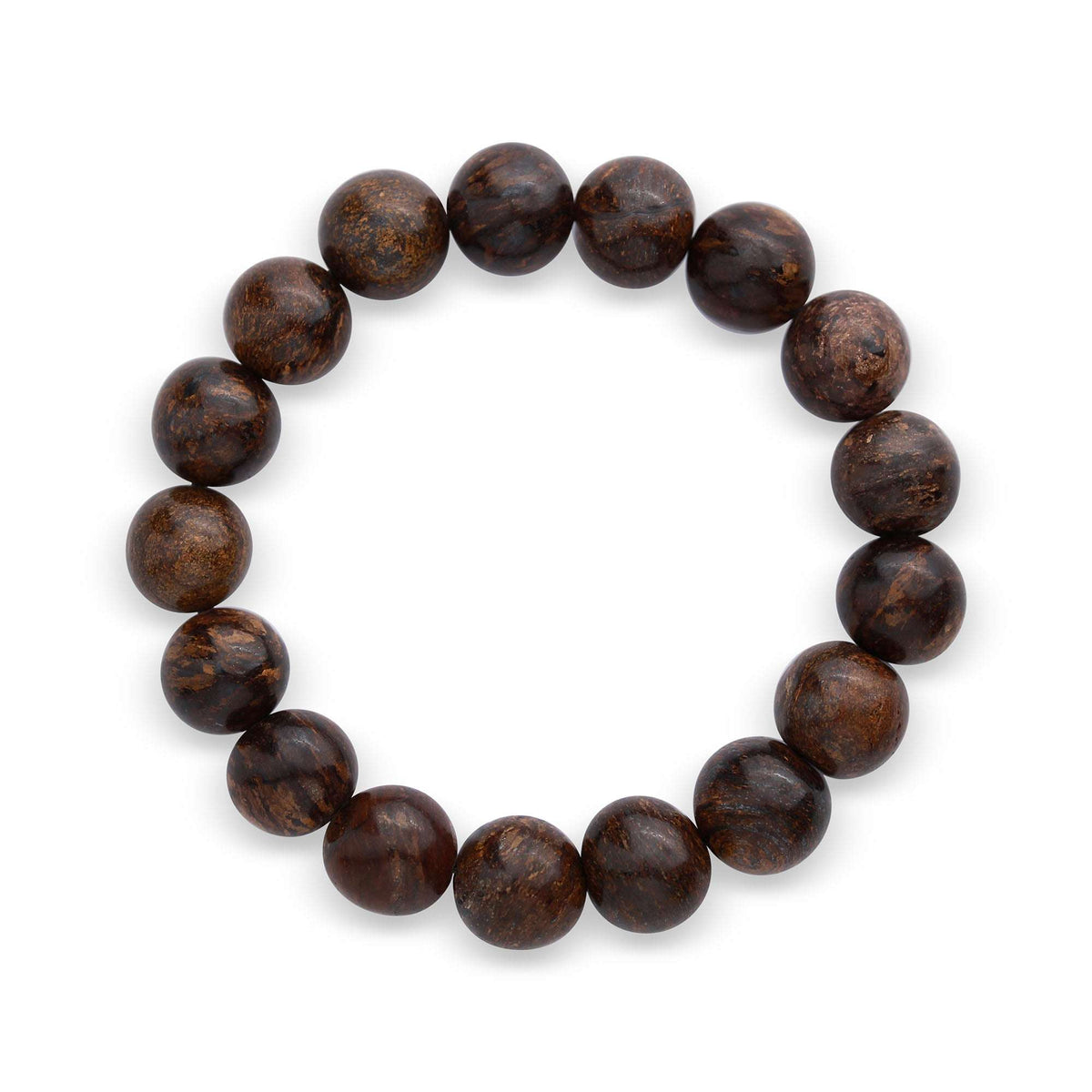 Natural bronzite bead bracelet in dark brown with golden fibres