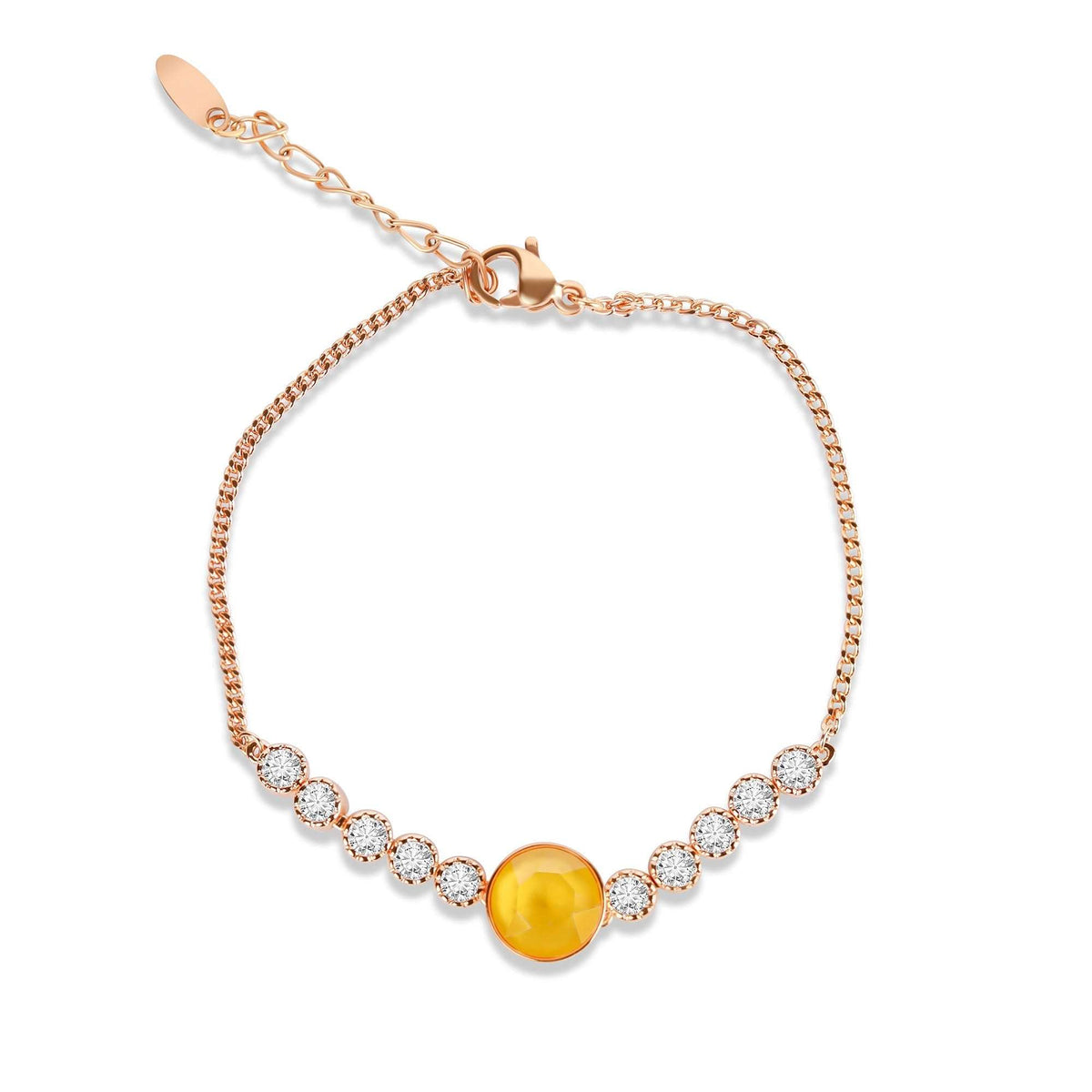 Adjustable gold-plated chain bracelet with yellow centre crystal, cubic zirconia and lobster clasp