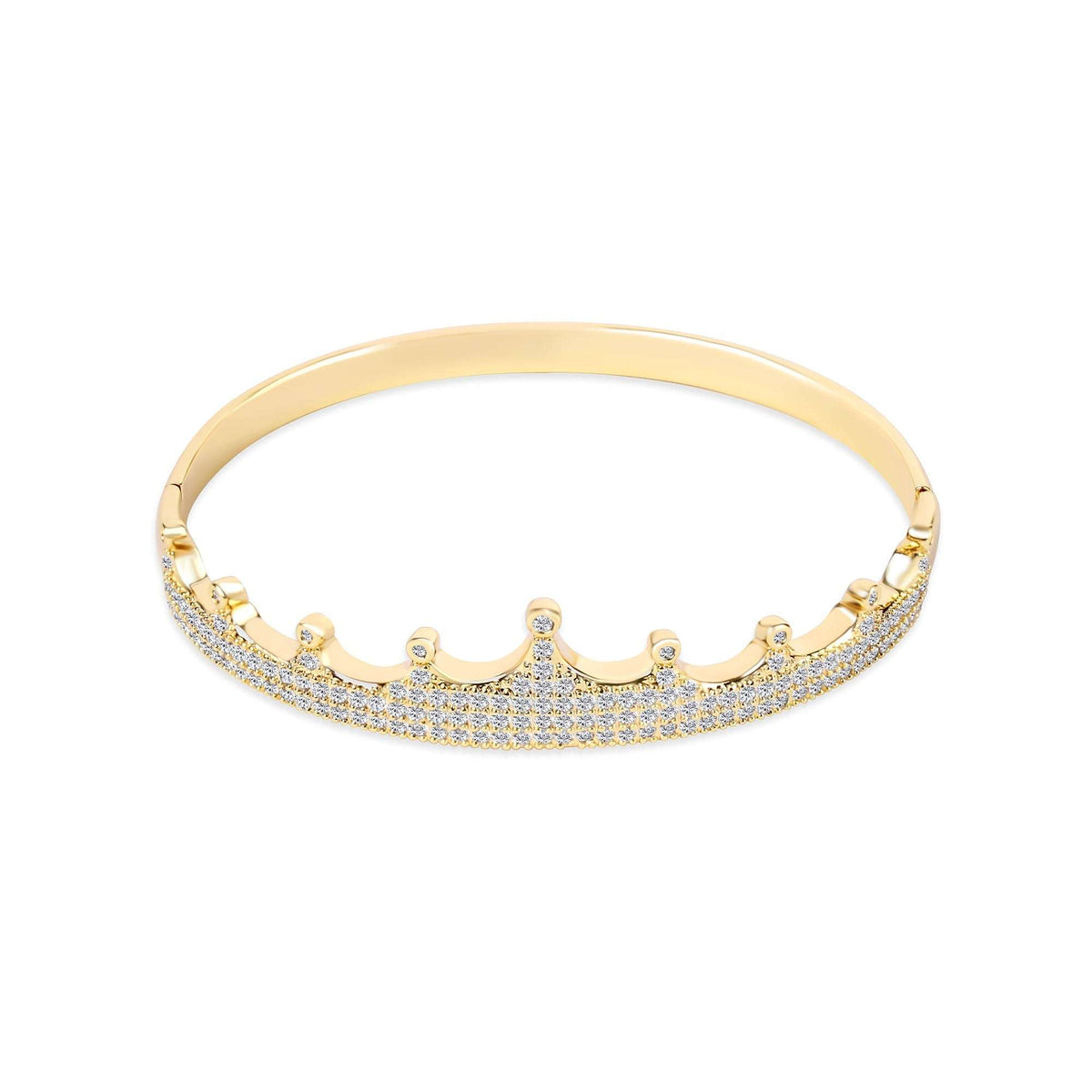 Rigid crown-shaped bangle with white cubic zirconia and gold plating