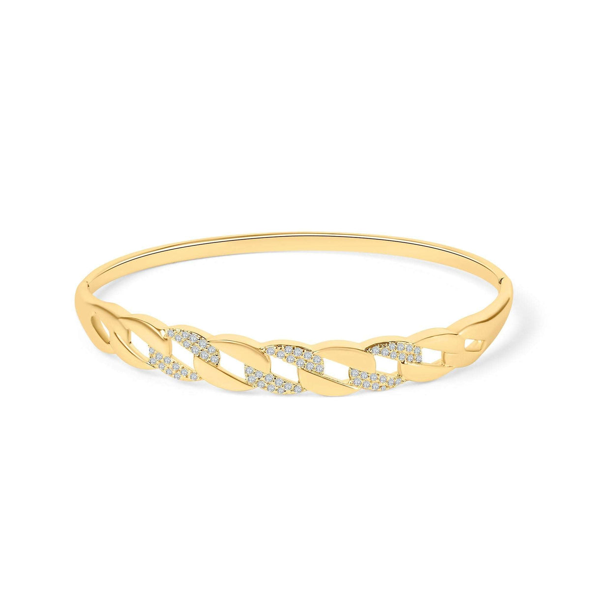 Rigid gold-tone bangle with a chain-link pattern, some links set with cubic zirconia
