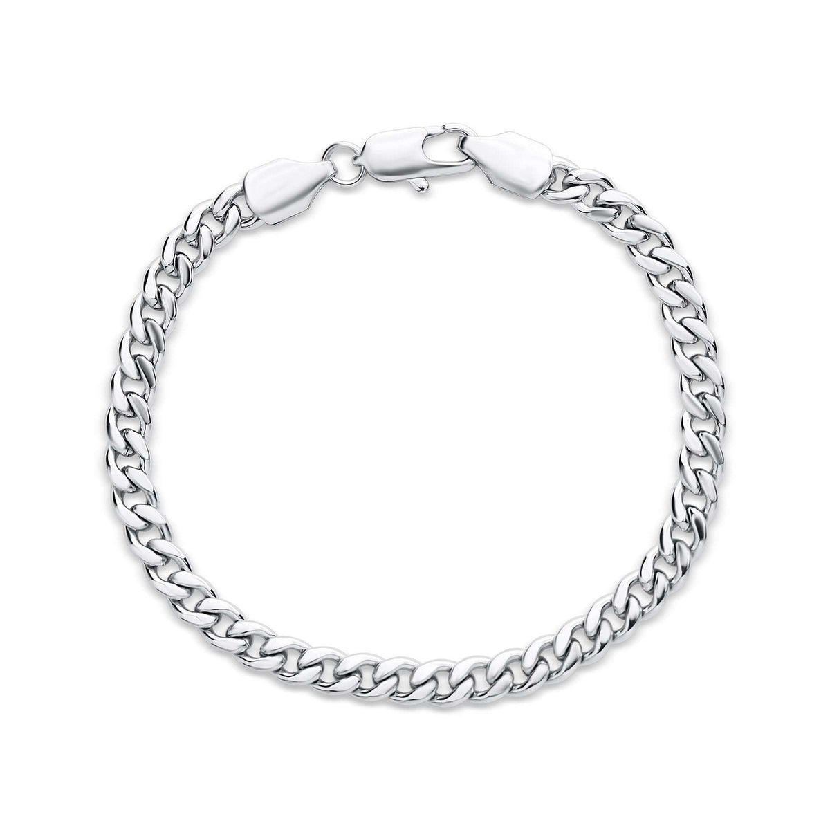 Dense flat curb chain bracelet with a lobster clasp, platinum-plated