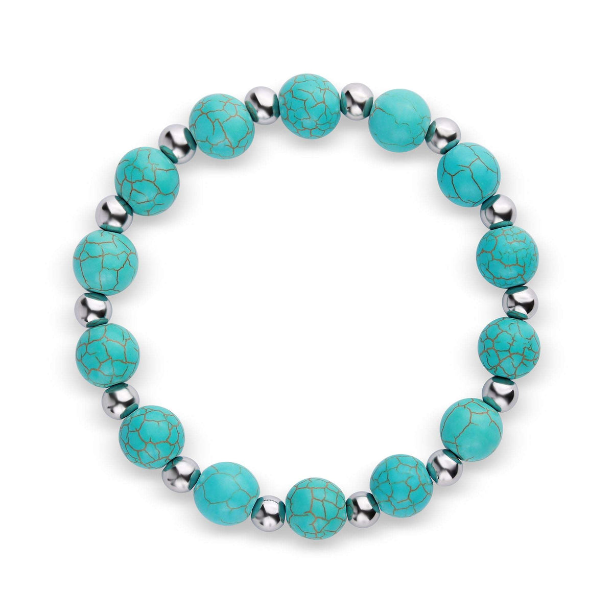 Turquoise-blue dyed howlite bead bracelet with shiny metal spacer beads